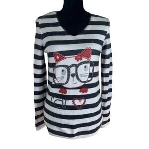 Tricotto Karina On Canyon Fancy Sweater Cat Cat Black White Stripe Size XS NEW!